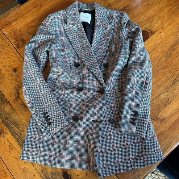 Like New WILFRED MARGAUX BLAZER DOUBLE BREASTED CHECK PLAID Sz 00 - Picture 2 of 5